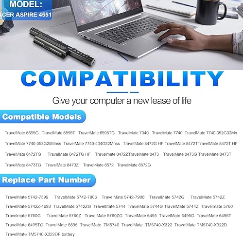 Miniatura 3 de TREE.NB Batería de 6 celdas de 5200 mAh para Acer AS10D31 AS10D81 AS10D51 AS10D41 AS10D61 AS10D73 AS10D75 5750 AS10D71 5742 AS10D56 E1-531 522 115E