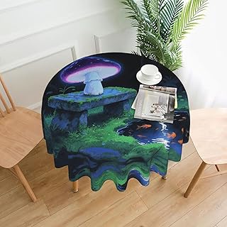 Blacklight Mushroom Printed Round Tablecloth,Dust-Proof Wrinkle Resistant Table Cover Washable Polyester Table Cloth for Kitchen Dining Room Farmhouse Picnic Indoor Outdoor(Round 60 Inch)