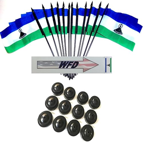 Miniatura 41 de Una docena de banderas y bases de escritorio Nauru, 12 banderas de poliéster en miniatura para oficina y pequeñas con 12 soportes negros Banderas