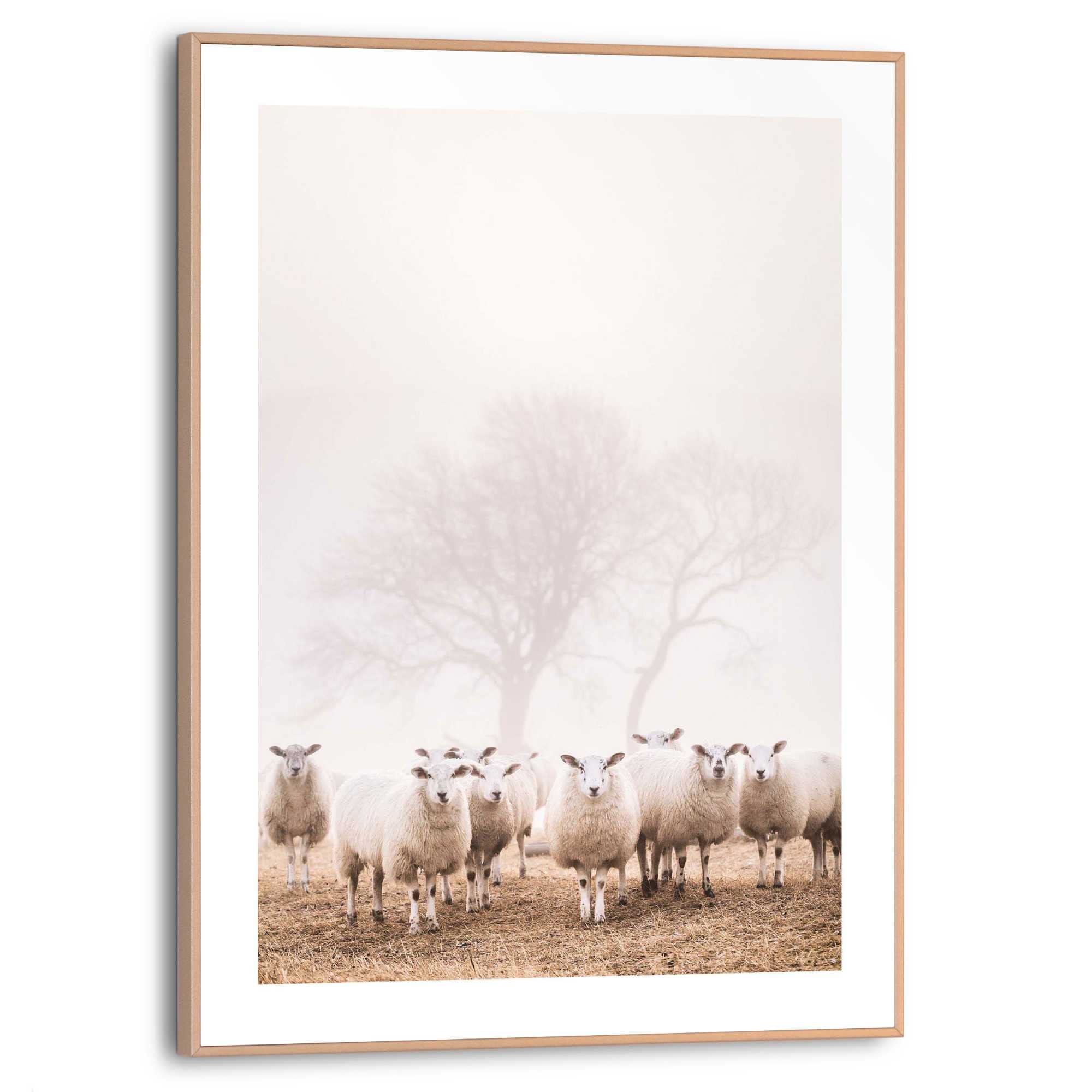 REINDERS Gerahmtes Bild Schafe im Nebel, 40x30 cm, Beige MDF Wanddeko