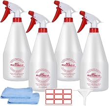 Matthew Cleaning 32 oz Plastic Spray Bottles, Professional Chemical Resistant Heavy Duty Spray Bottles for Chemicals, Cleaner, Bleach, Solvent Safe, Adjustable Nozzle and Measurement, 4 Pack