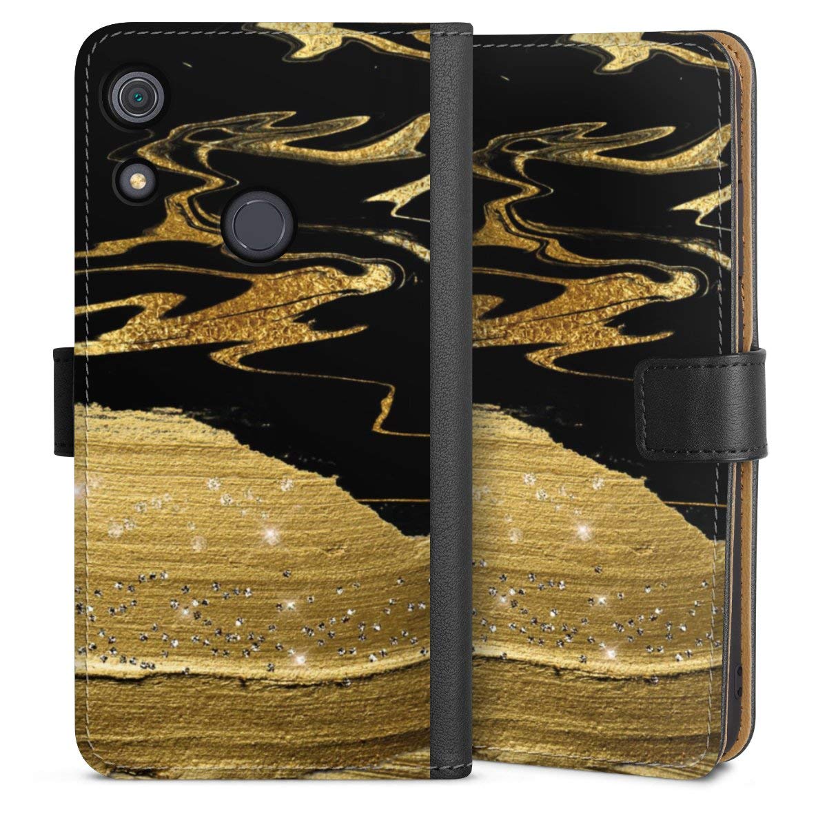 DeinDesign Etui Compatible avec Huawei Y6s Etui Folio Etui magnetique Paillettes Look Marbre Or