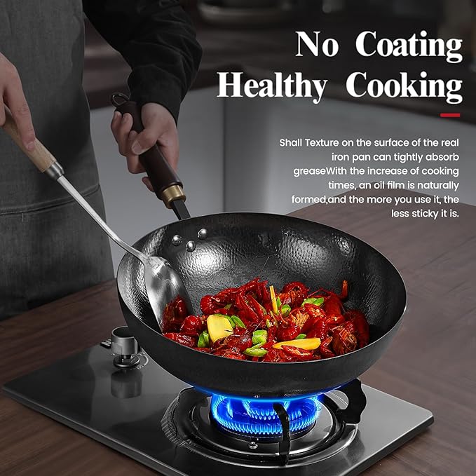Wok de Acero al Carbono con Tapa de Vidrio, Antiadherente, 13.4 pulgadas miniatura 8