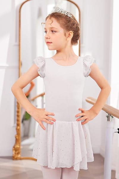 Trudge Girls Kids Cotton Ballet Dress Short Sleeve Tutu Skirt Dance Dress - 2