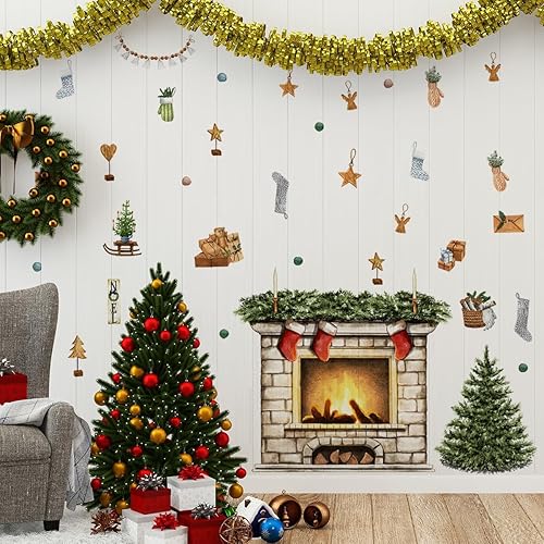 Miniatura 5 de Calcomanías de pared de Navidad de 38.58 x 37 pulgadas, calcomanías de pared extraíbles para ventana de Navidad, decoración para Navidad,