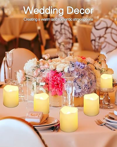 Miniatura 9 de SHYMERY Velas votivas parpadeantes sin llama con temporizador, paquete de 24 velas LED de té 15 días más largas que funcionan con pilas en blanco