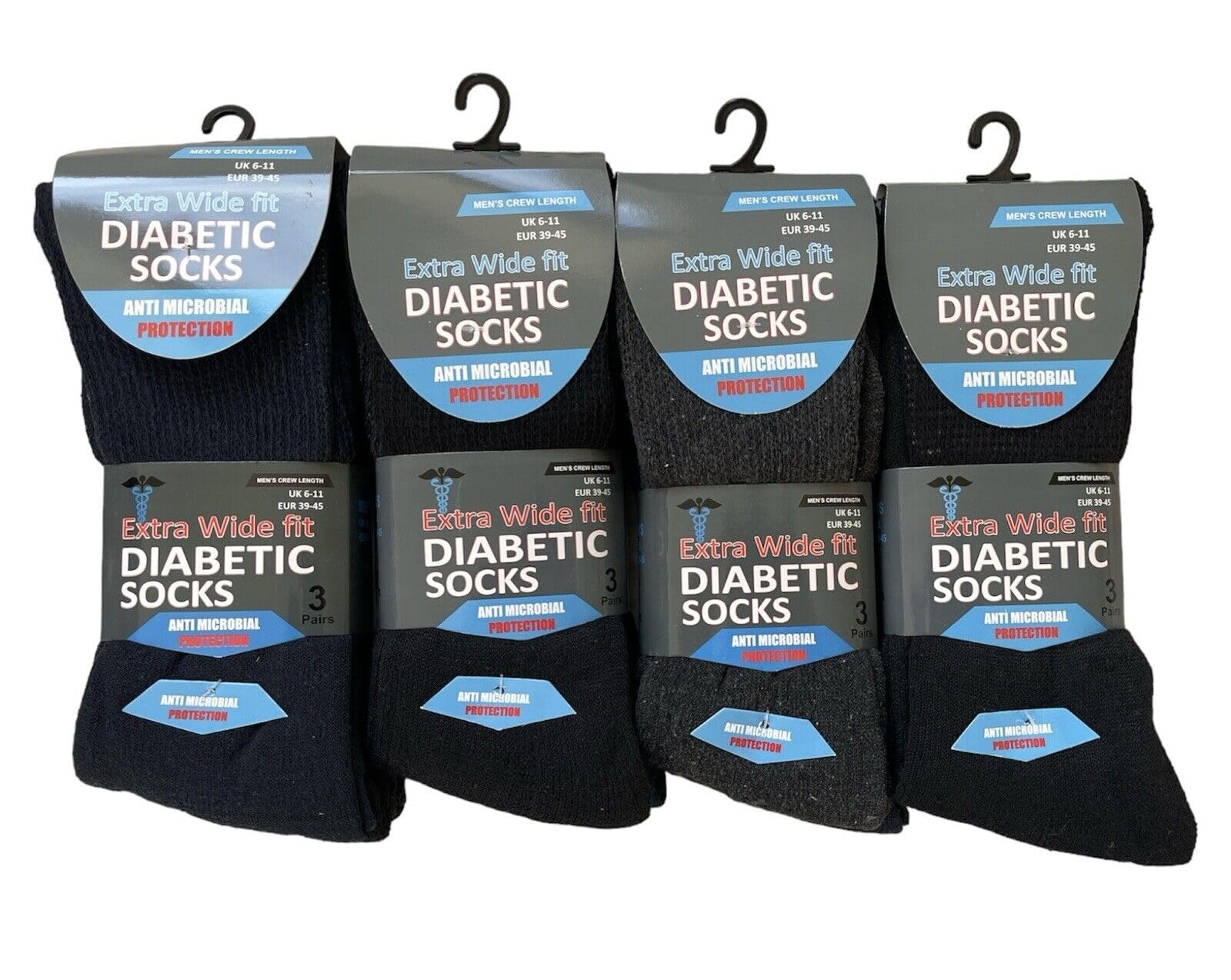 Qz Fashion Men's Multicolor 6 Pairs Extra Wide Diabetic Work Socks Comfortable Toe Black Cotton Rich Size Uk 6-11 (Cotton, )