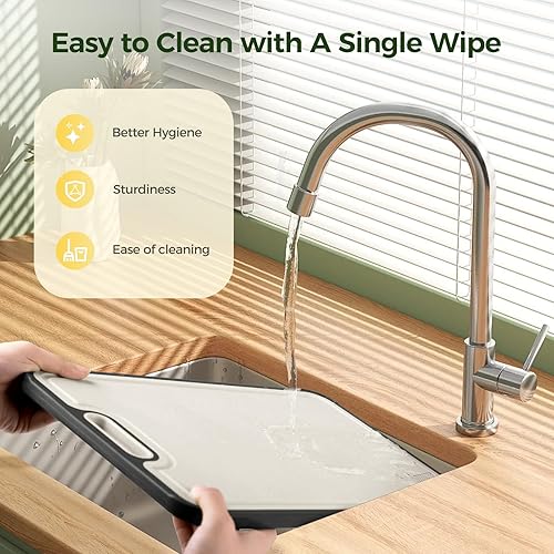 Miniatura 7 de Tabla de cortar de titanio para cocina, tabla de cortar de doble cara de grado alimenticio, titanio puro y paja de trigo PP, apta para lavavajillas,