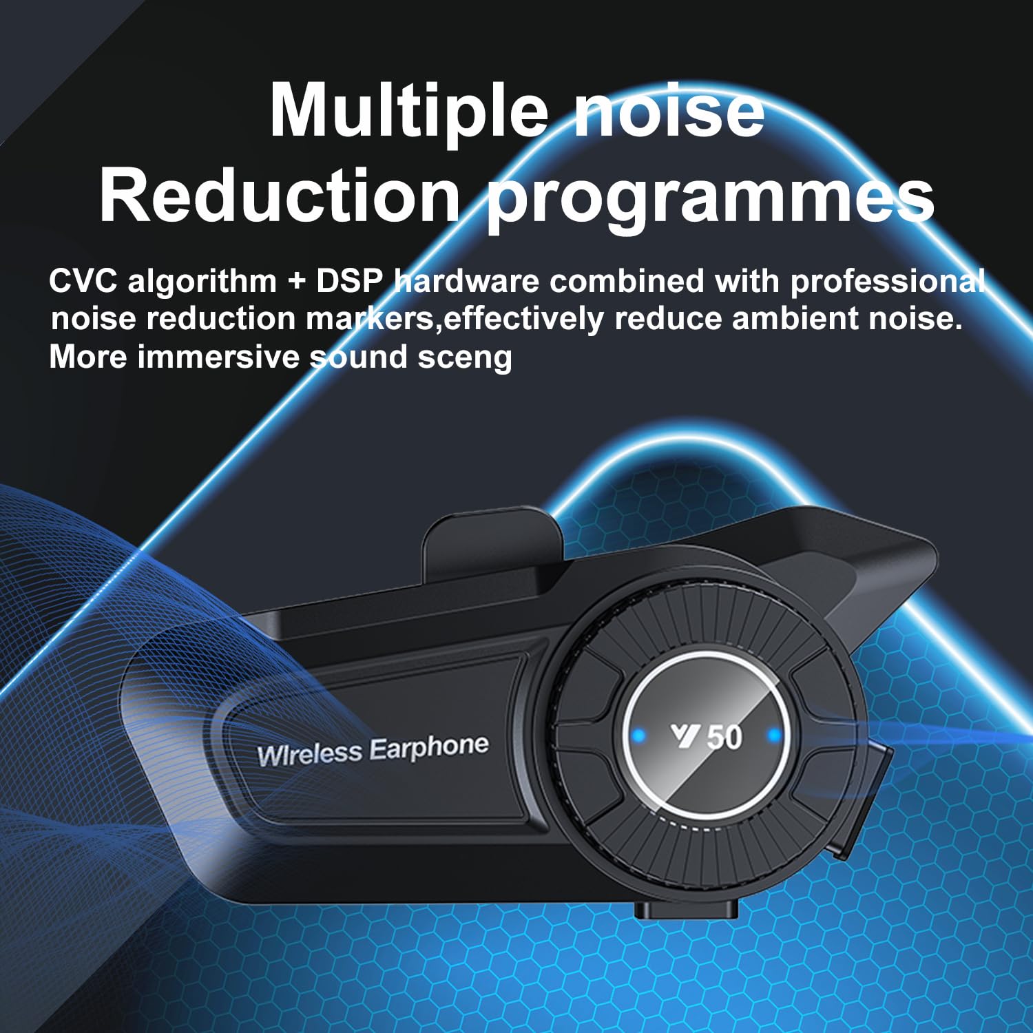 Auricolare per Casco Moto Wireless 5.3 Impermeabile IPX6 Cancellazione del Rumore Y50