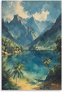 Tahiti Watercolor Painting Tropical Wall Art French Polynesia Poster Minimalist Island Print Framed & Unframed Artwork Canvas Poster Wall Art Print Unframe 12x18inch(30x45cm)
