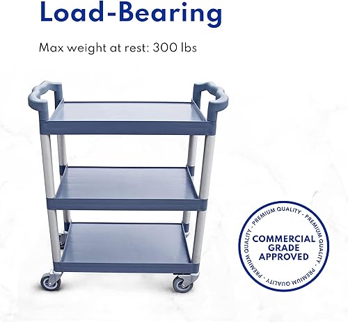 Miniatura 6 de New Star Foodservice 54552 Carrito de autobús utilitario de plástico de 3 niveles de 350 libras con ruedas de bloqueo, 42.5 x 19.5 x 38.5 pulgadas,