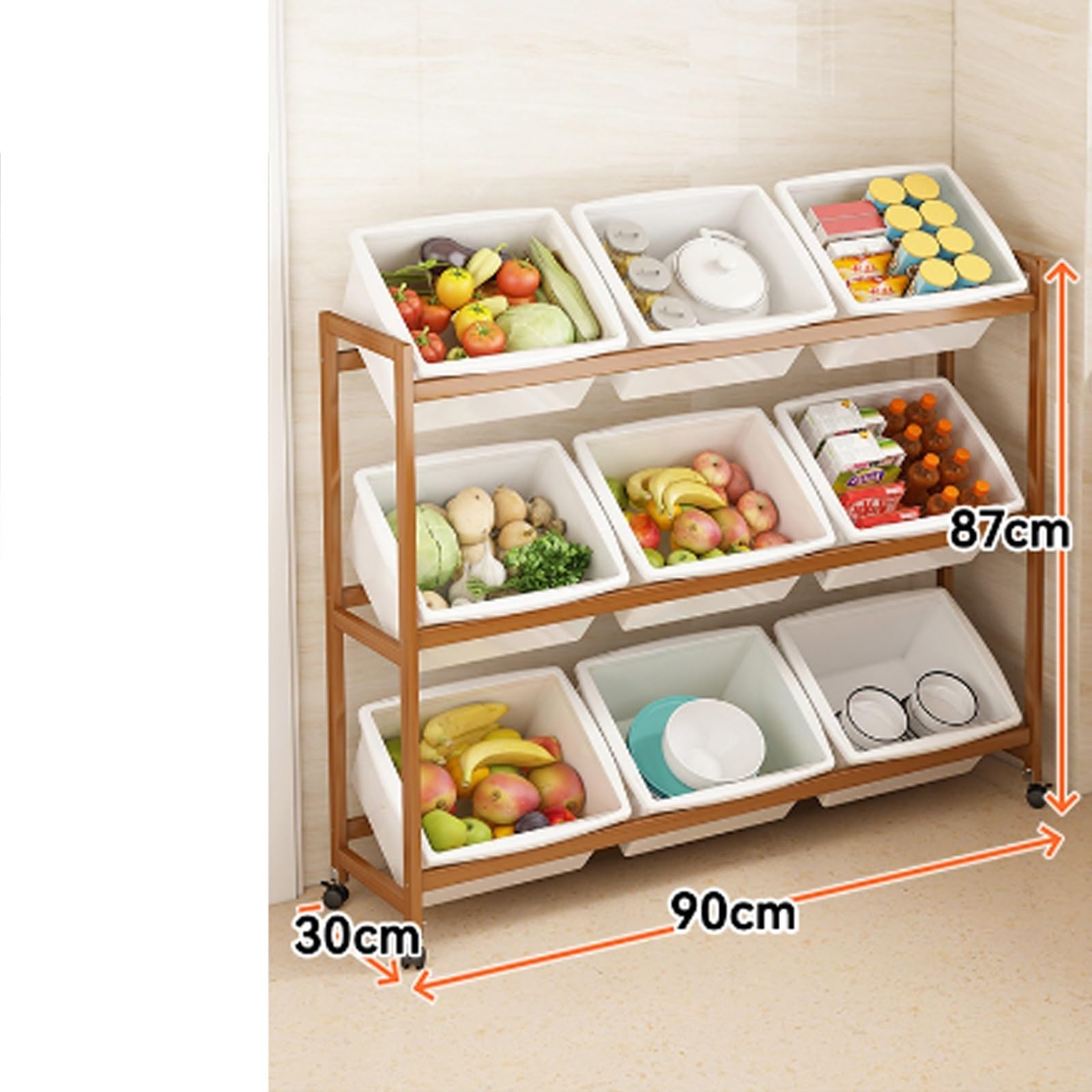 Carrello Multiuso da Cucina Scaffale da Cucina, Carrello Multistrato Montato a Pavimento, Scaffale Mobile Multifunzionale for Frutta e Verdura, Scaffale da Cucina Carrello di Servizio