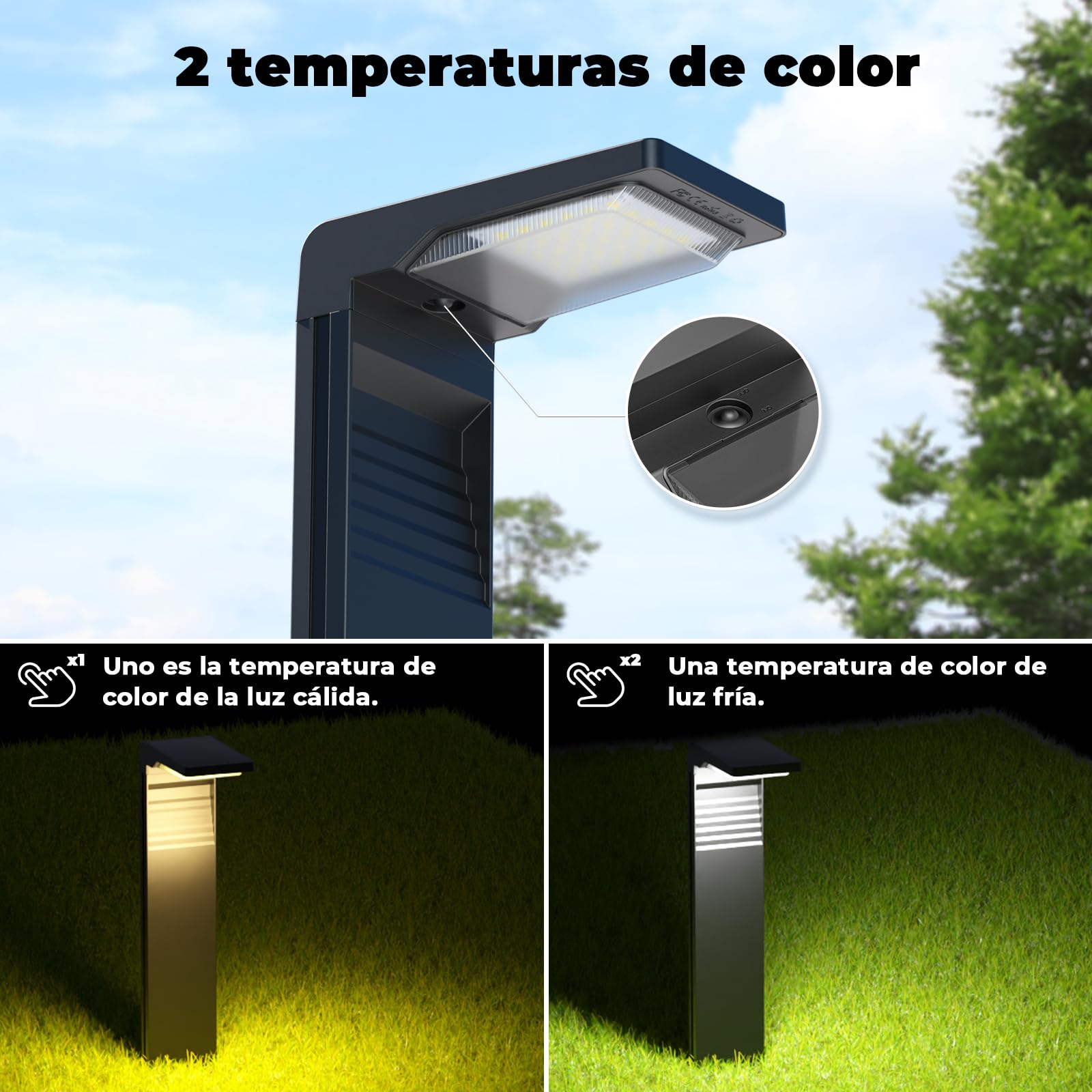 OUSFOT Luces Solares LED Exterior Jardin Impermeable IP65 Foco Solar Exterior Luces Solares 32 LED 2 modos de temperatura de color en el suelo para Jardín, Patio, Camino-4PSC