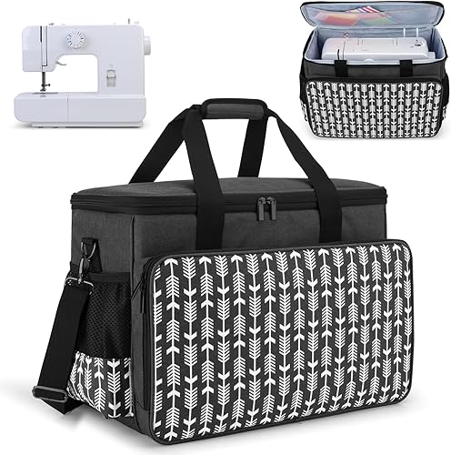 Miniatura 65 de Yarwo Funda de transporte mejorada para máquina de coser con ruedas, bolsa de mano desmontable con tabla inferior extraíble y pata de remolque