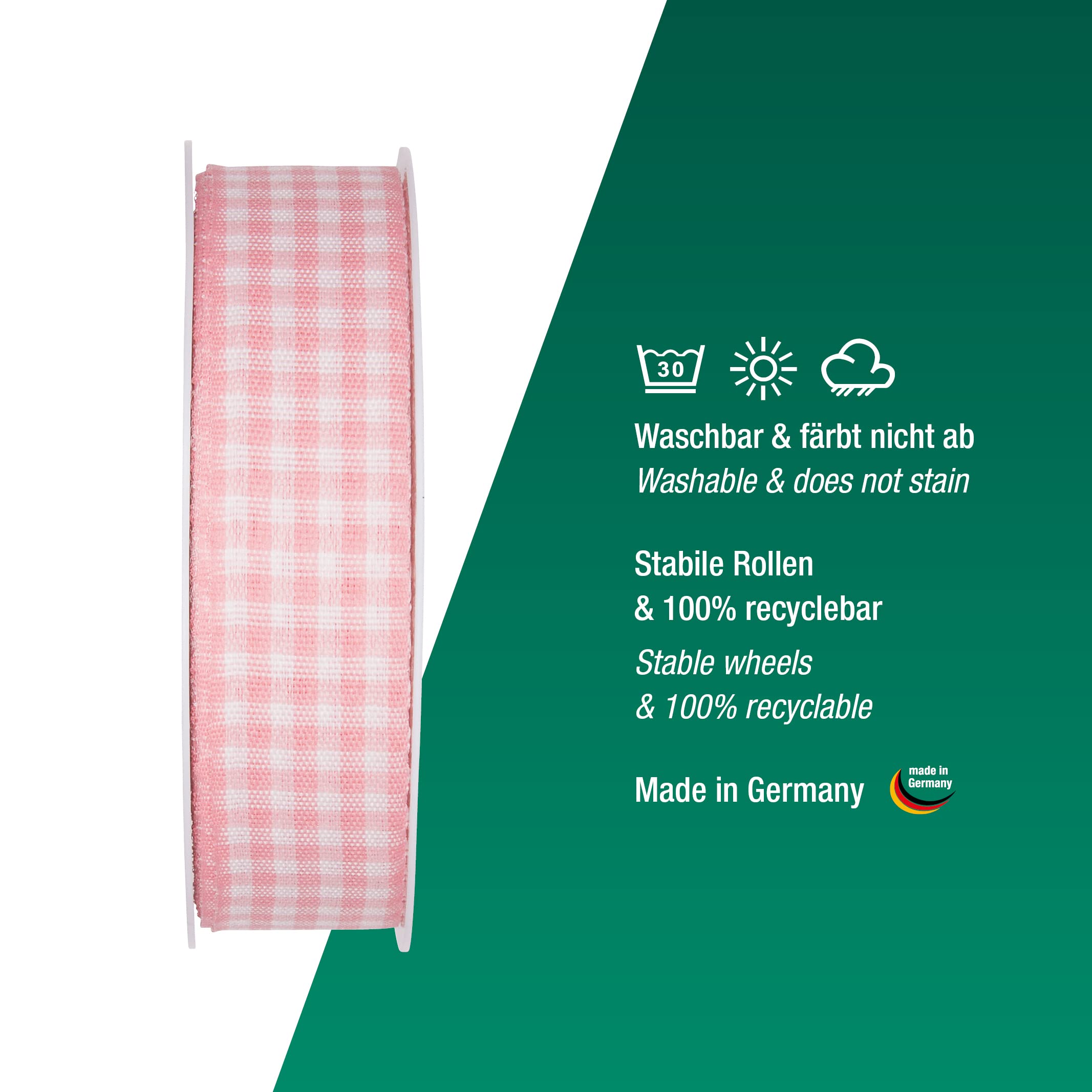 Halbach Seidenbänder Vichy 25mm Pale Pink Check Ribbon for Gift Wrapping Celebration Ribbon, Blowspink, 25 mm - Image 3