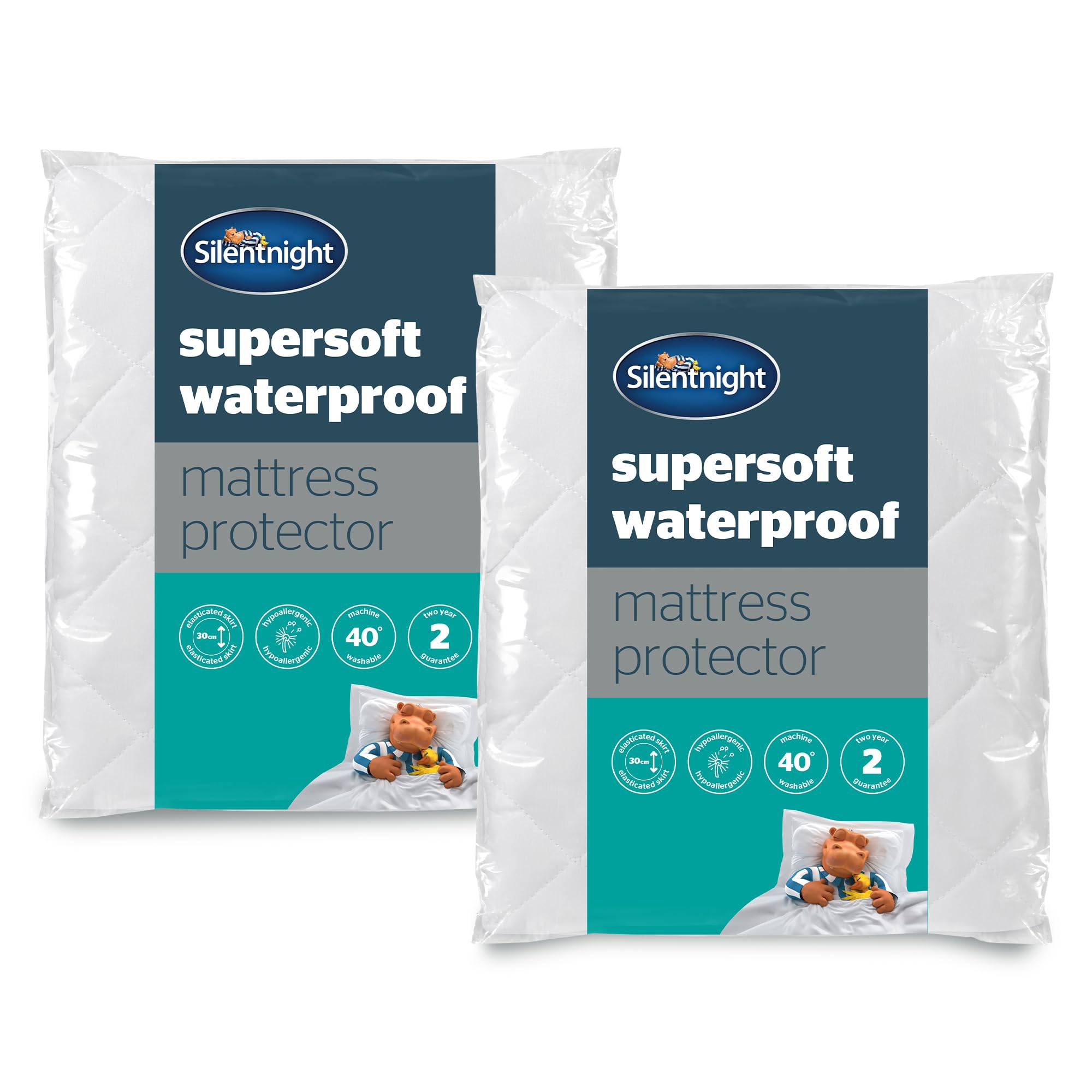 Silentnight Supersoft Waterproof Mattress Protector 2 Pack - Luxury Quilted Quiet Bed Mattress Pad Cover with Extra Deep Fitted Skirt and Waterproof Protection - Double - Pack of 2