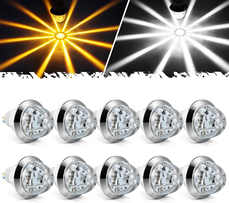 Luzes laterais LED Partsam âmbar/branca 12 V com acabamento cromado – Kit com 10 unidades