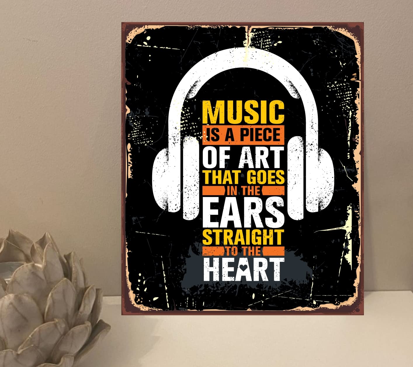 1x Music In The Ears Quote Metal Plaque Sign Gift House Novelty (mt747) (200mm x 150mm)