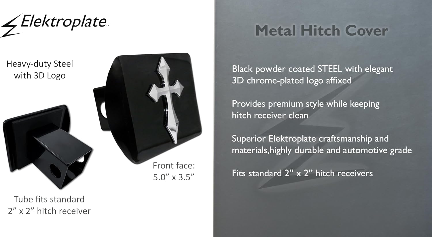 Elektroplate Christian Gothic Cross All Metal Black Religious Hitch Cover for Trucks and SUVs | Fits Standard 2" Trailer Hitch Receivers | Premium Weatherproof