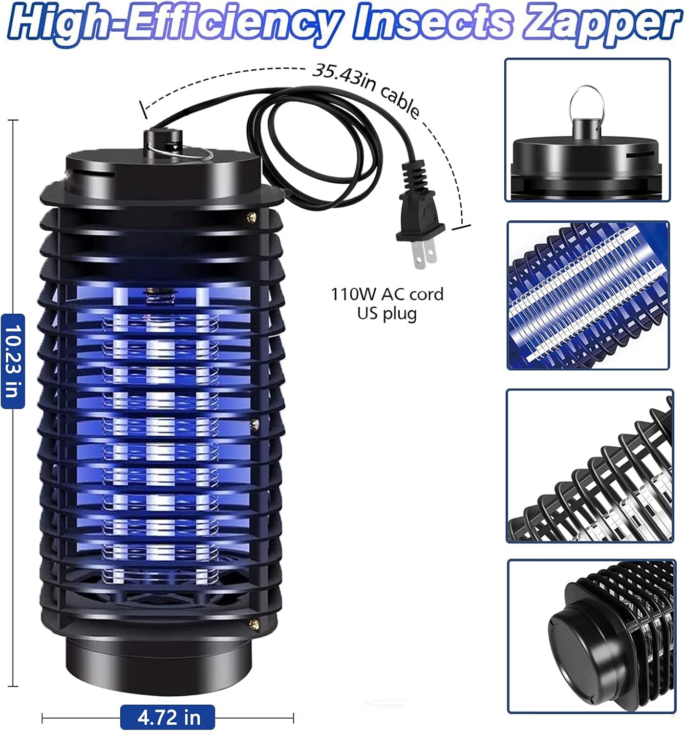 Bug Zapper, Electric Bug Zapper, Bug Zapper Indoor and Outdoor, Powerful Electric Mosquito Killer, Fly Zapper with Blue Lights Mosquito Lamp for Home, Backyard, Patio : Patio, Lawn & Garden