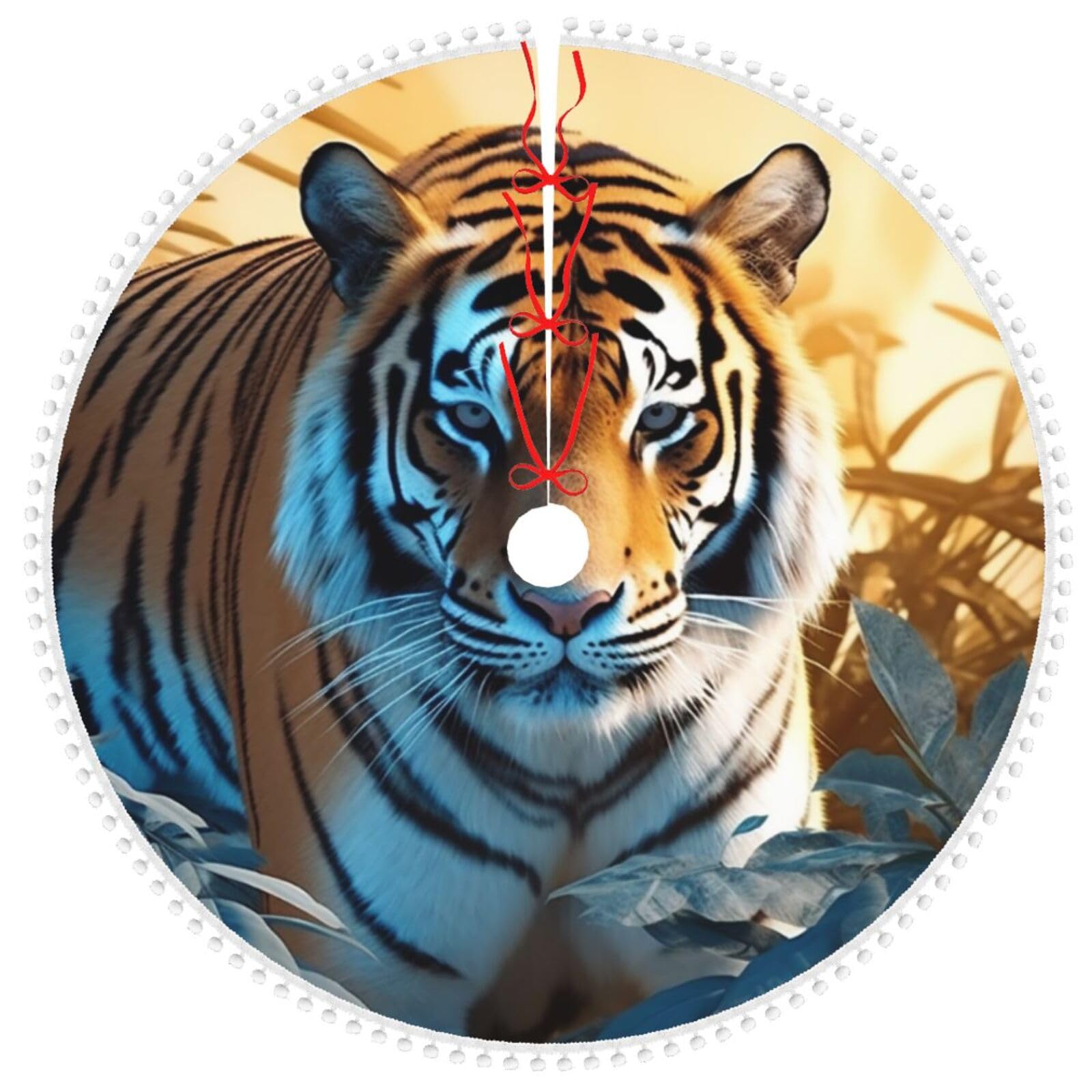 Jupe de sapin de Noël tigre 122 cm double couche aux finitions haut de gamme