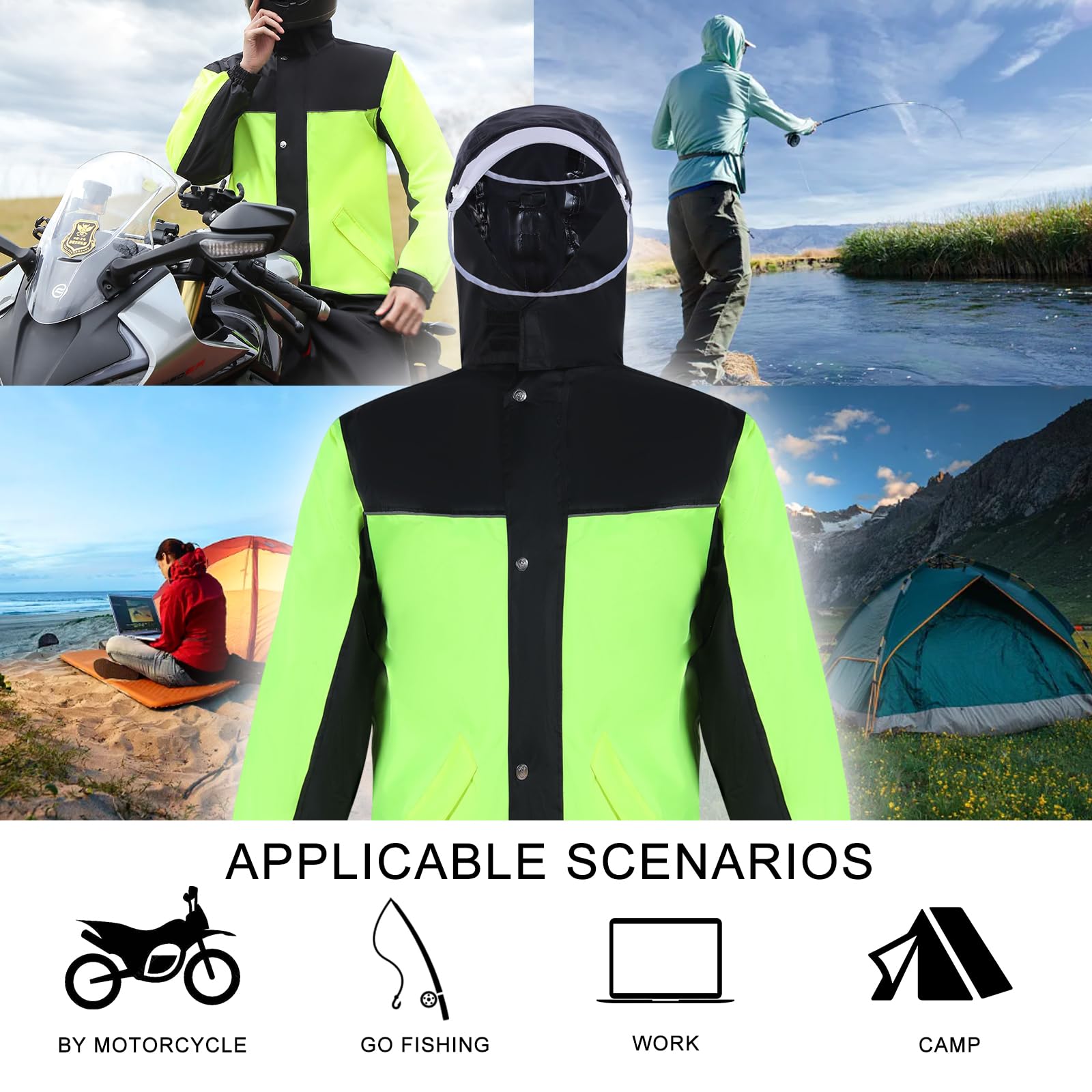 Combinaison de Pluie Imperméable Pour Homme Veste de Pluie et Pantalon Unisexe à Capuche Pour Tous les Sports, Pêche, Moto