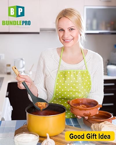 Miniatura 7 de Juego de cucharón de sopa de silicona y cuchara de espagueti con mango de madera, utensilios de cocina antiadherentes resistentes al calor para