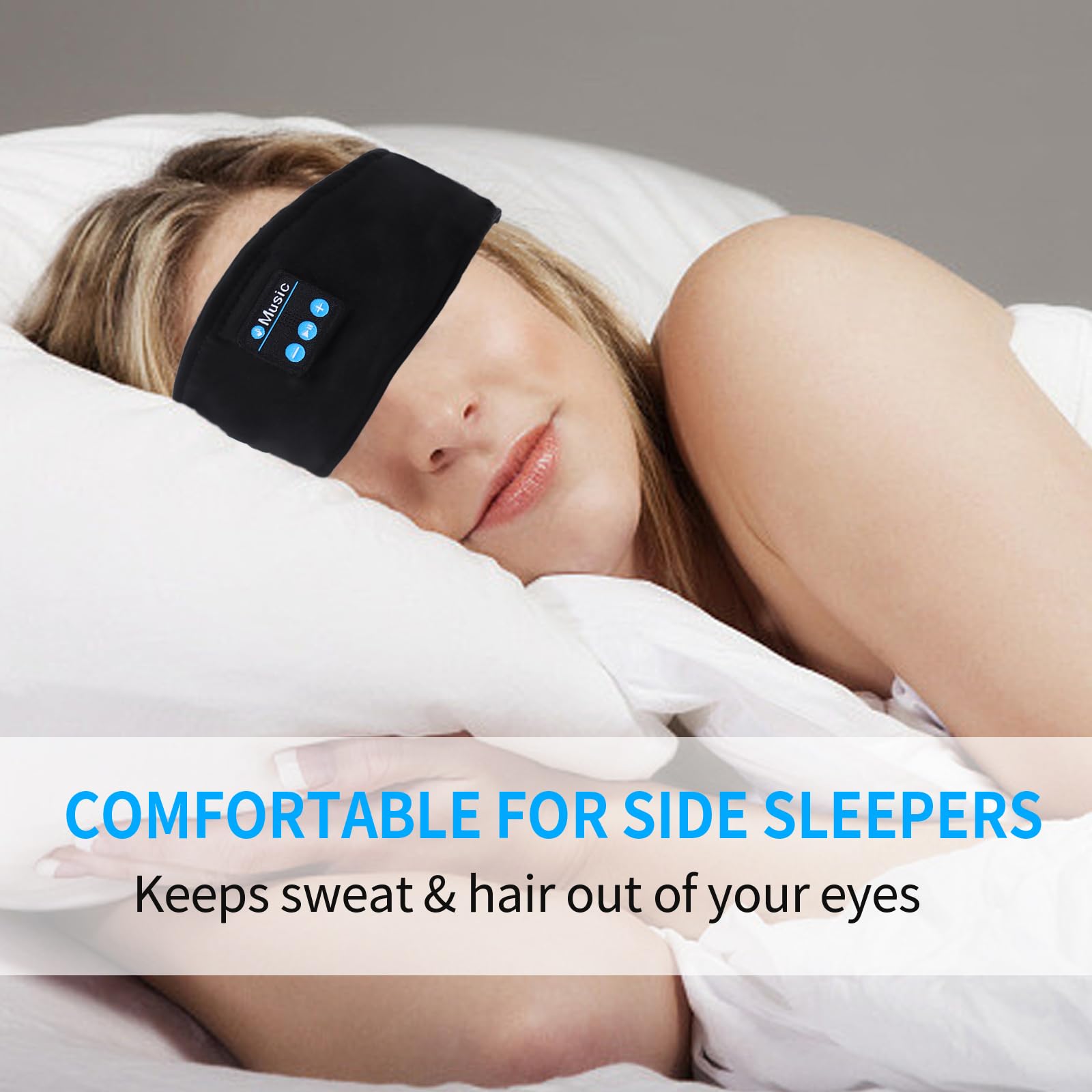 Sleep Headphones Bluetooth Sports Headband, Adjustable Wireless Bluetooth 5.2 Music Sleeping Headbands with Ultra-Thin HD Stereo Speakers Perfect for Workout, Jogging, Yoga, Insomnia, Air Travel Black 2