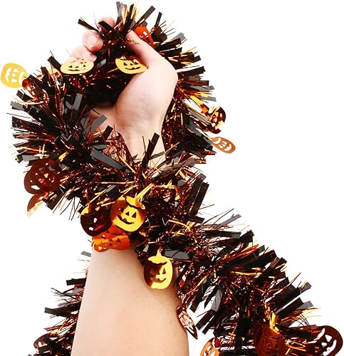 Miniatura 3 de LOMIMOS Guirnalda de oropel de Halloween de 32.8 pies, guirnalda colgante metálica brillante de calabaza, decoración para suministros de fiesta