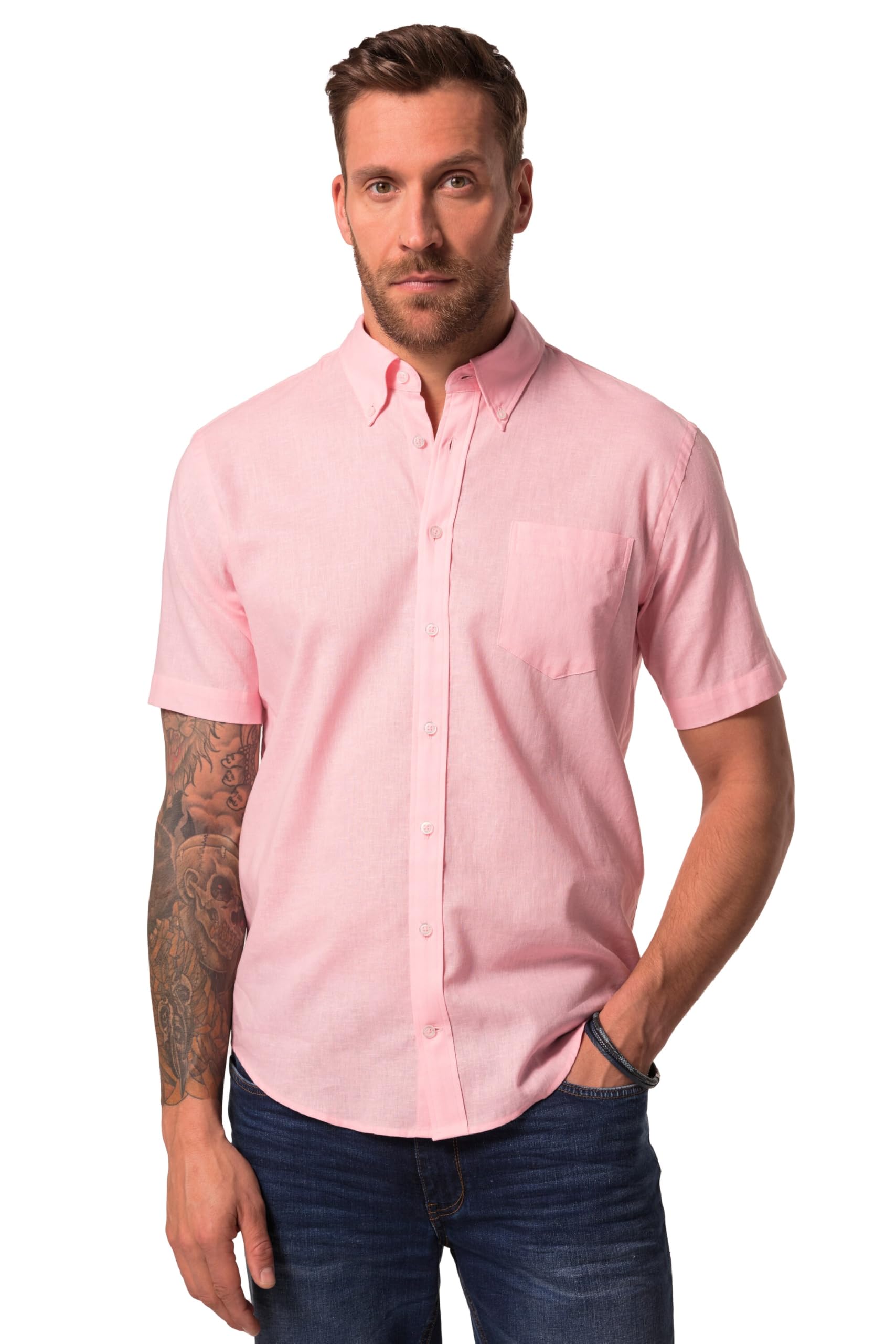 JP 1880 Herren Hemd, Halbarm, Leinenmix, Buttondown-Kragen, Modern Fit Hemd