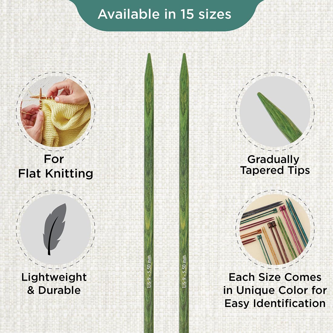 KnitPro Dreamz Single Pointed Needles 12" (30cm), Misty Green, 5.50mm - Image 3