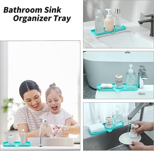 Vista 244 de Jaboneras de baño de silicona con boquilla de drenaje, organizador de fregadero de baño y cocina, soporte para esponja, bandeja de jabón para Gris