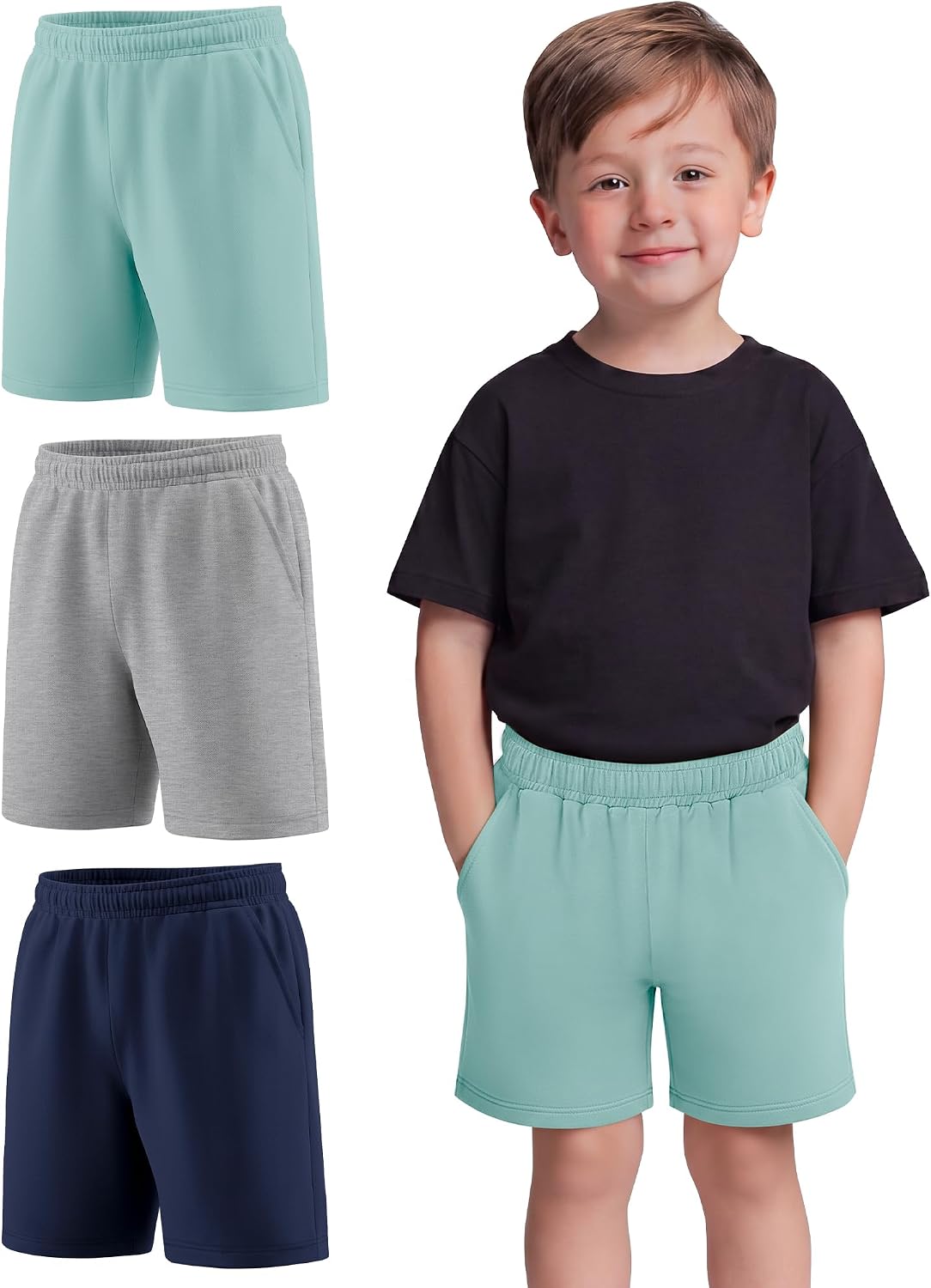 Toddler Boy Shorts 3 Pack, Summer Casual Active Shorts with Pockets Elastic Waist Breathable Wear for Kids 18M-5T