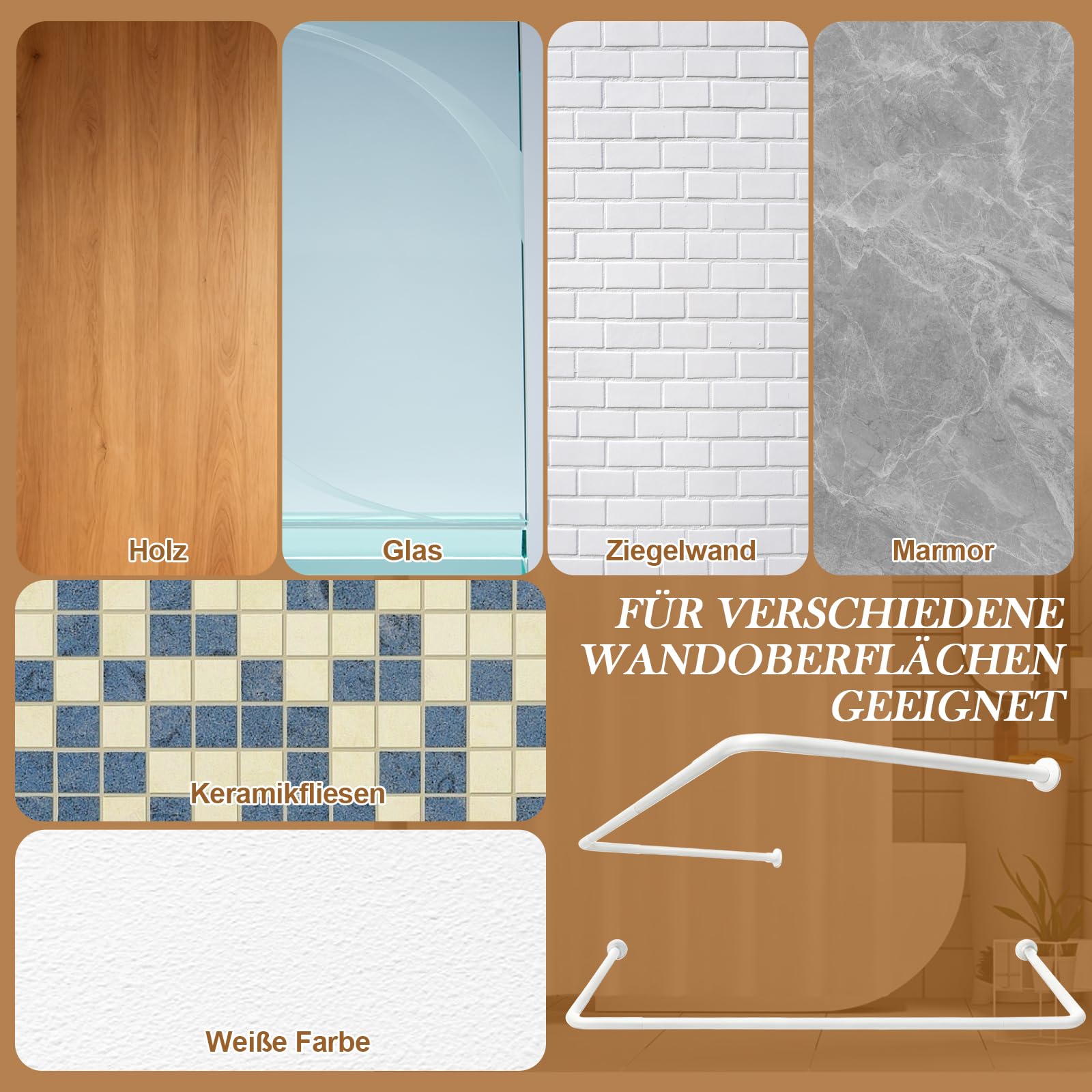 Tringle de rideau de douche en forme de U / L, flexible et réglable en acier inoxydable, barre de douche d'angle avec support de plafond pour baignoire/salle de bain, montage de perçage nécessaire, 4
