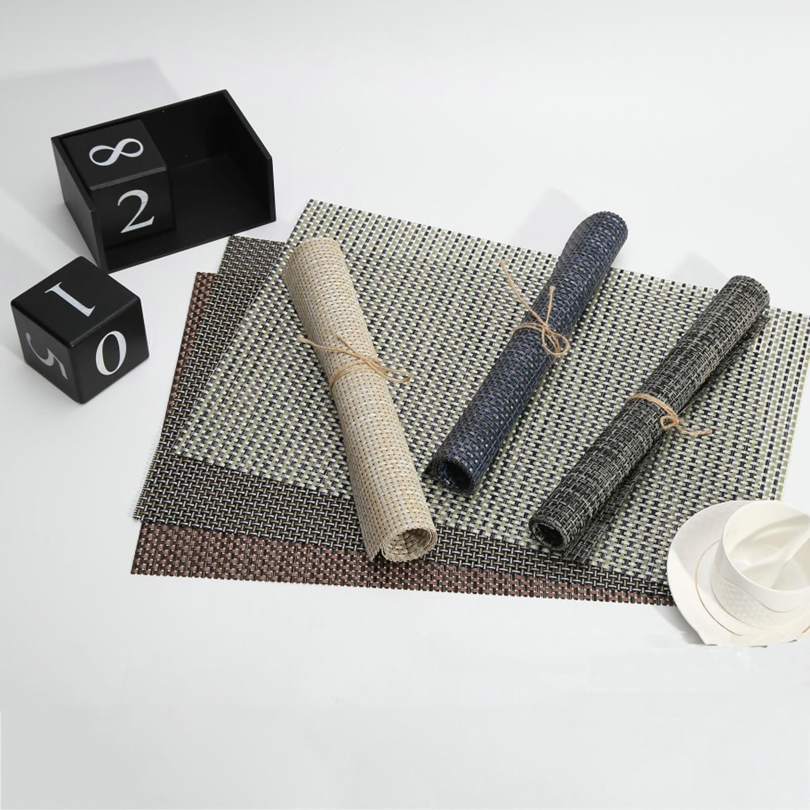 10er Set Platzsets Waschbar, 45 x 30 cm Grau Tischset Platzset Abwaschbar 70% PVC+30% PET, Rechteck mit Raute