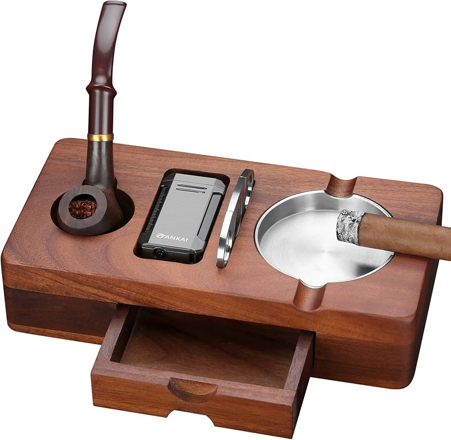 Amazon.com: FANKAI Cigar Ashtray Set, Wooden Ash Tray with