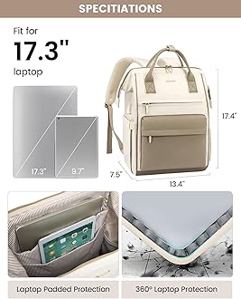 LOVEVOOK Laptop Backpack for Women, 17 Inch Work Teacher Nurse Bag, Large Capacity Business Computer Backpack Purse with USB Port, Stylish Casual Daypack for Travel,Beige&Khaki