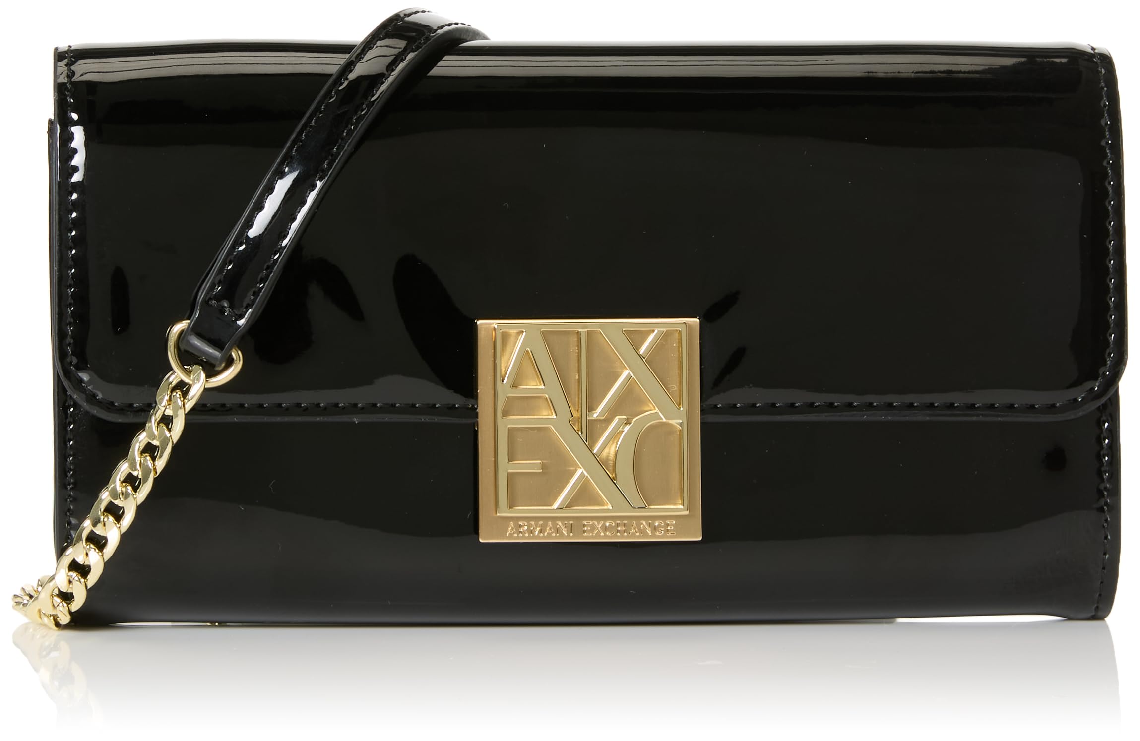 Armani Exchange Women's Amy Gold Logo Plate Wallet On-Chain, Black