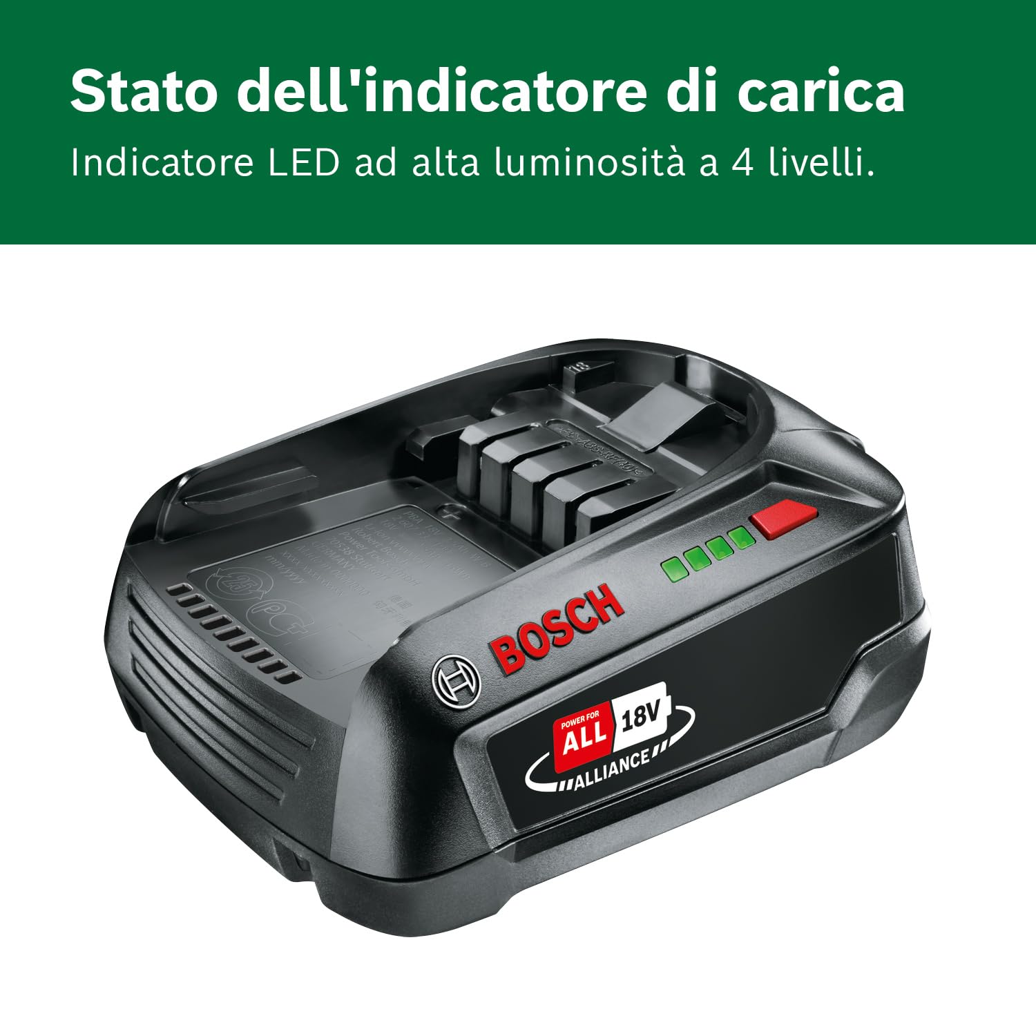 Bosch Batteria sostitutiva PBA 18V 2,5Ah W-C (sistema 18V; elevata capacità per una maggiore autonomia; compatibile con tutti i dispositivi 18V POWER FOR ALL)