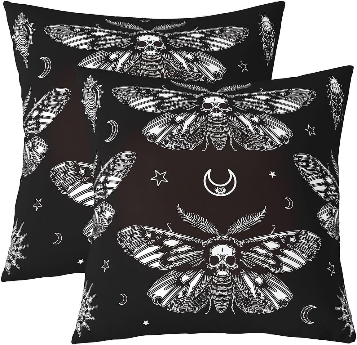 Feelyou Boho Moth Throw Pillow Covers 20"x20" Set of 4 Soft Bohemian Sun Moth Skull Pillow Cases Cushion Covers for Living Room Bedroom Moth Skeleton Decorative Throw Pillowcases for Sofa Couch Chair