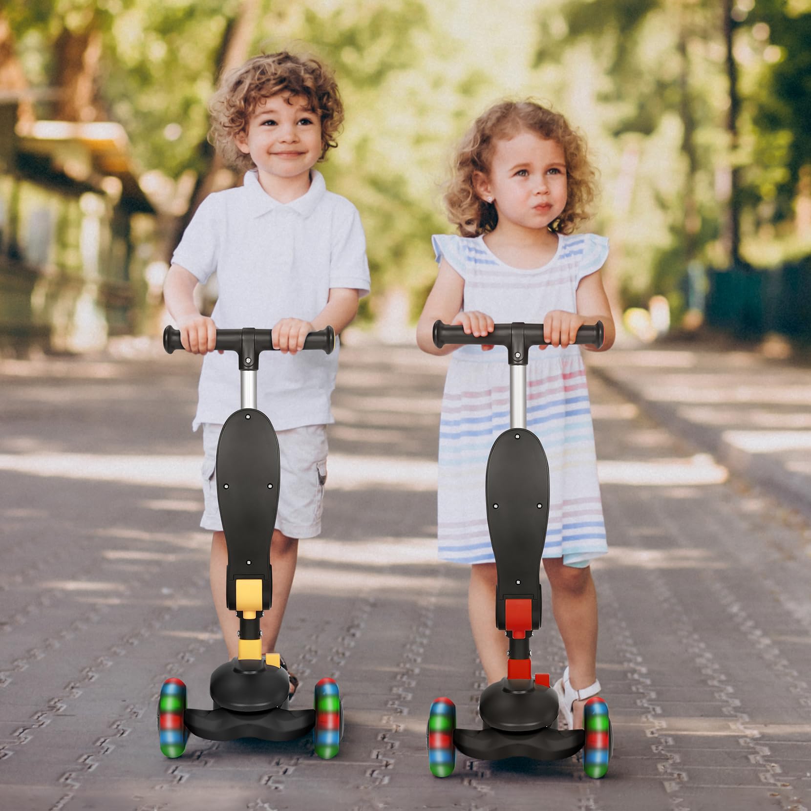 BremToy Patinete para Niños 2 Años con Asiento, Scooter 3 Ruedas LED Parpadeantes, Patinete Niños Plegable con Altura Ajustable de 2 a 8 años, Carga Máxima de 50 kg