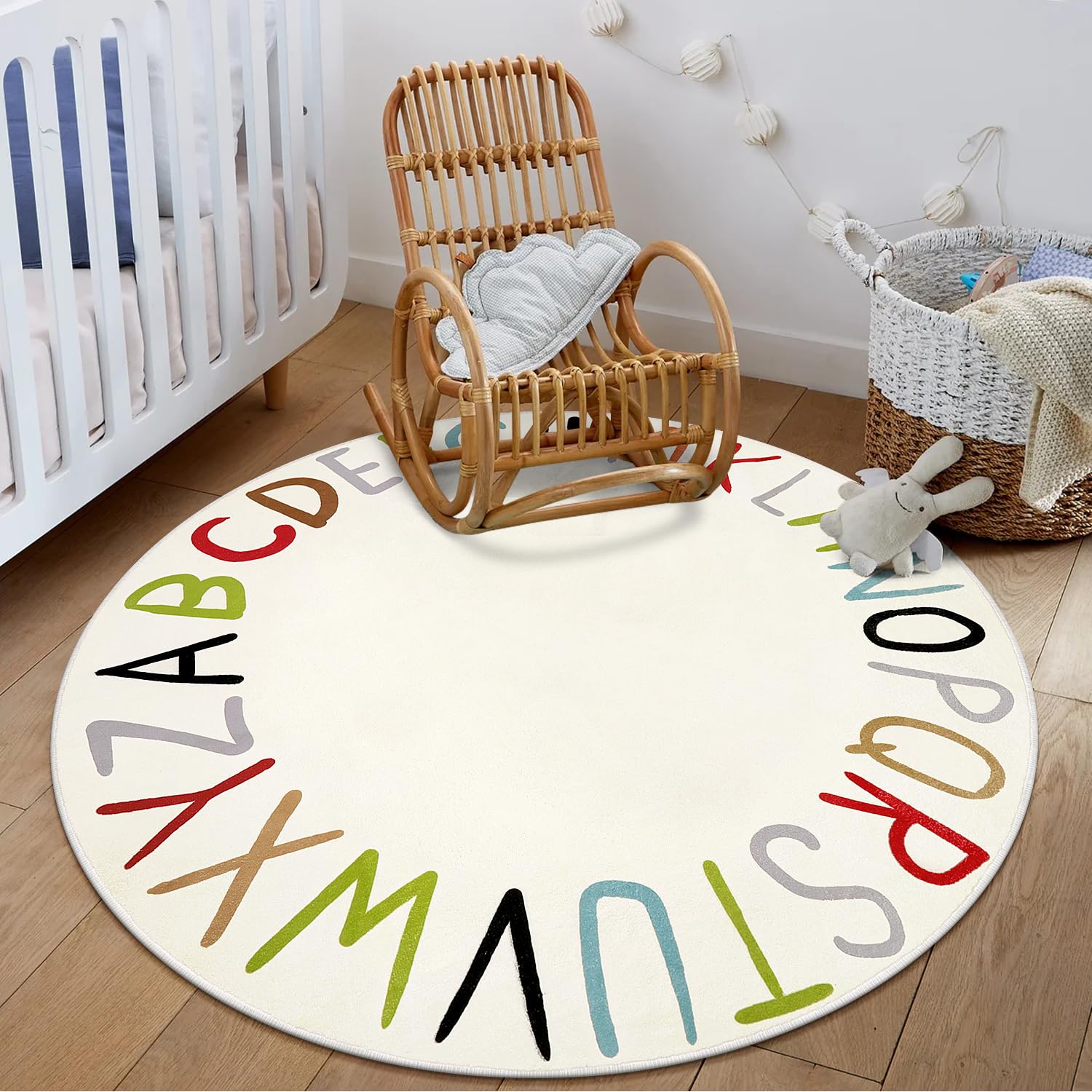 LIVEBOX Colorful ABC Round Rug Alphabet Play Room Rug, Circle Washable Rug Rainbow Nursery Rug for Baby Boy and Girl Room, Non-Slip Learning Carpet