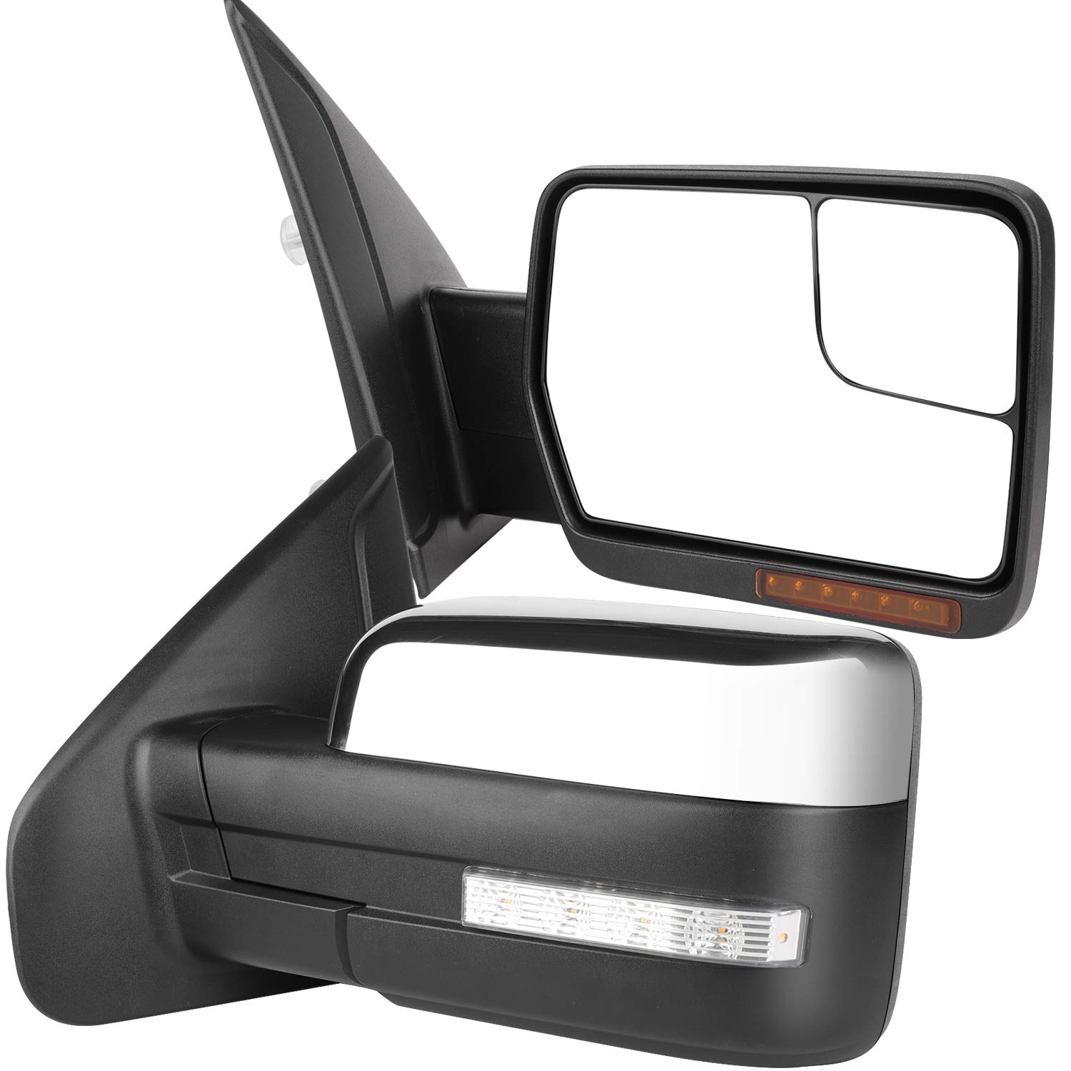 ITOPUP Towing Mirrors Fit 2004-2014 For Ford for F150, Left and Right Side Tow Mirrors with Power Control Heated & Turn Signal & Puddle Light Chrome