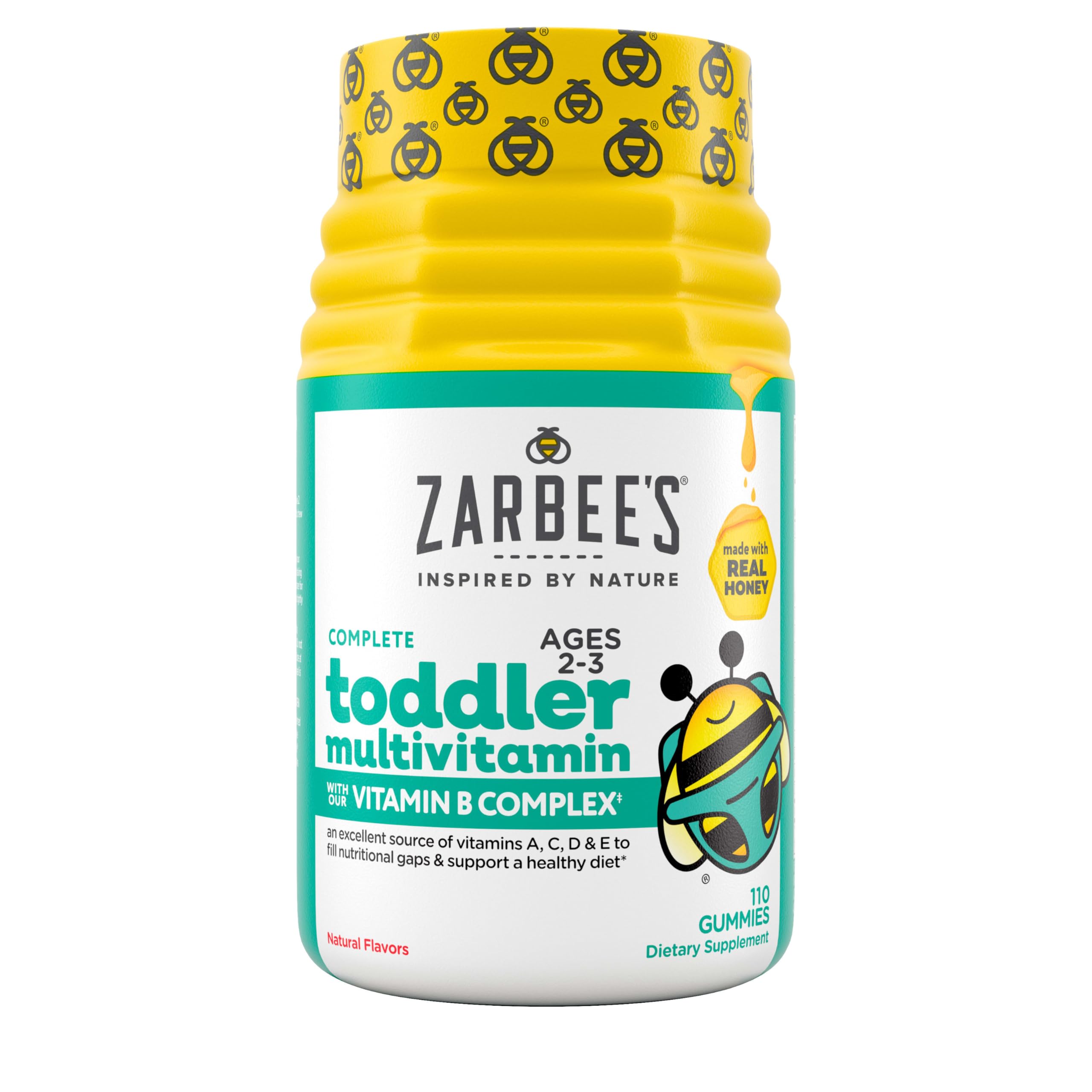 Zarbee's Toddler Vitamins, Complete Multivitamin with Vitamin A, C, D3 & B-complex, Easy to Chew, Gluten, Soy, Nut & Dairy Free, Natural Fruit Flavors, 2-3 Years, 110 Count