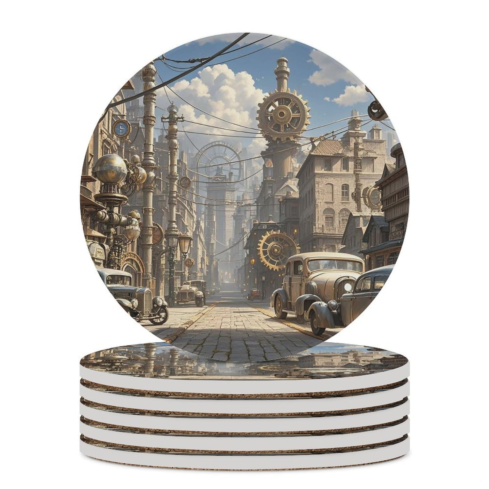 Dessous de verre en céramique lot de 6 pièces au style Steampunk pour cadeau de maison