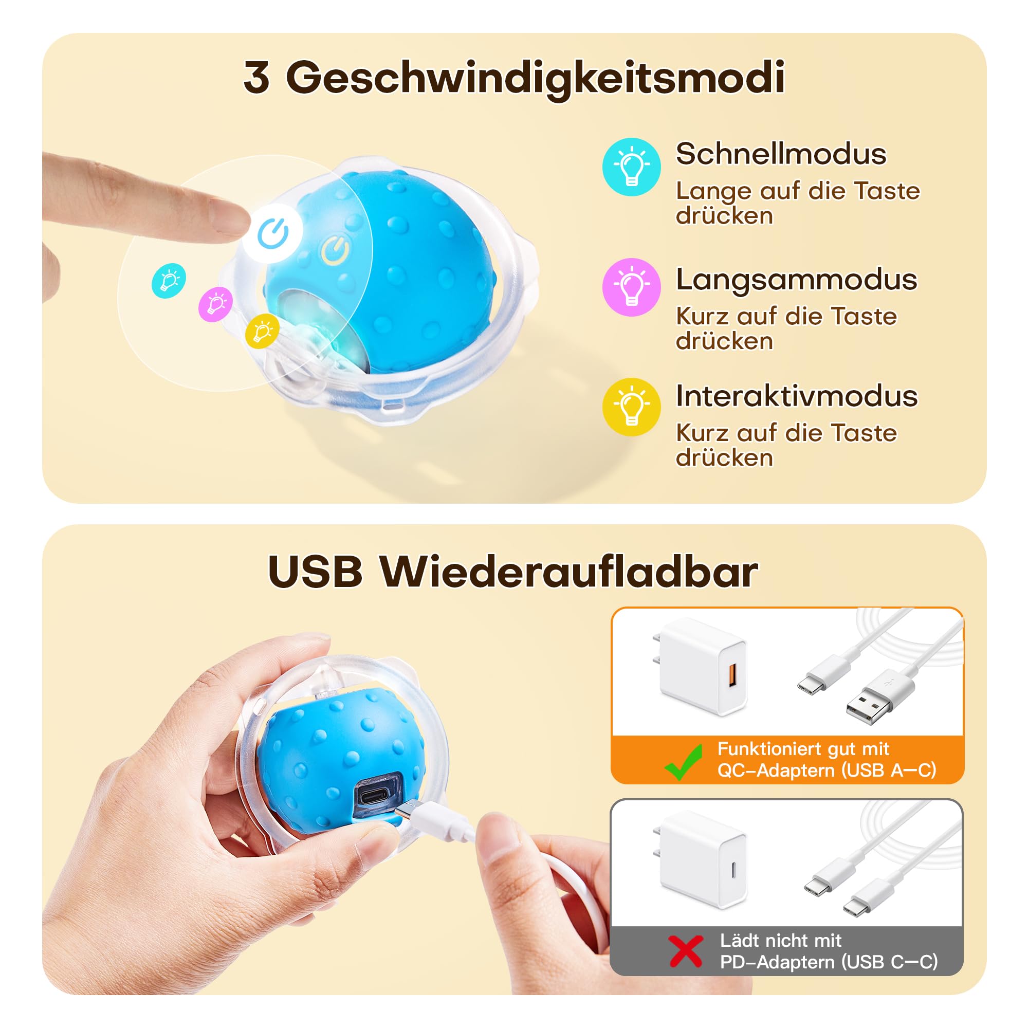 Potaroma Interaktives Katzenball Spielzeug​ – Schnell rollender Ball im Spielteppich automatisches, bewegungsaktiviertes Versteckspiel für Indoor-Training und Beschäftigung