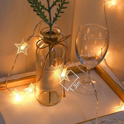 Miniatura 10 de Tasodin Paquete de 2 tiras de luces de estrella de 10 pies con 20 luces LED de Navidad, funciona con pilas, luces blancas cálidas de hadas de