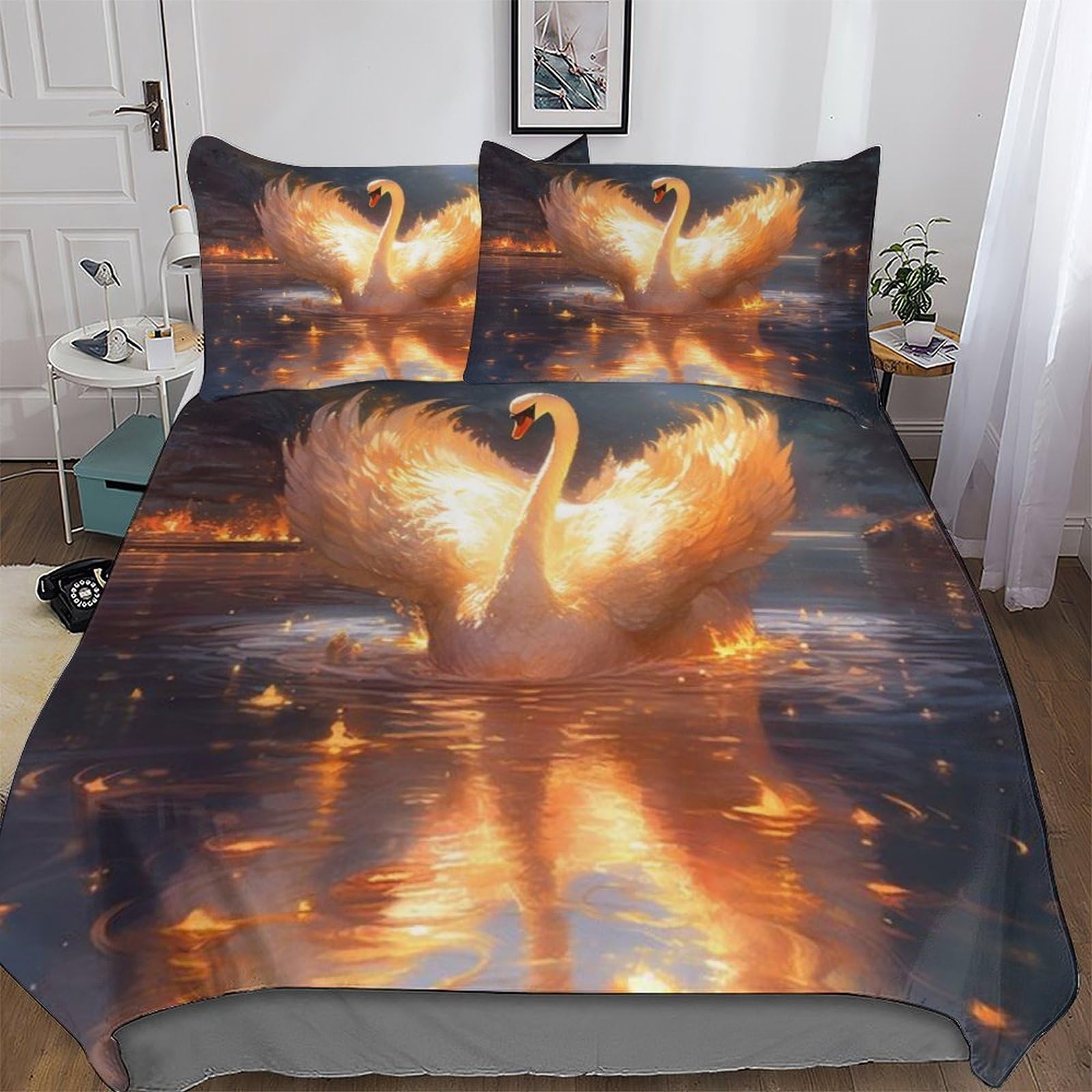 Housse de couette cygne en microfibre premium ultra douce 3 pièces