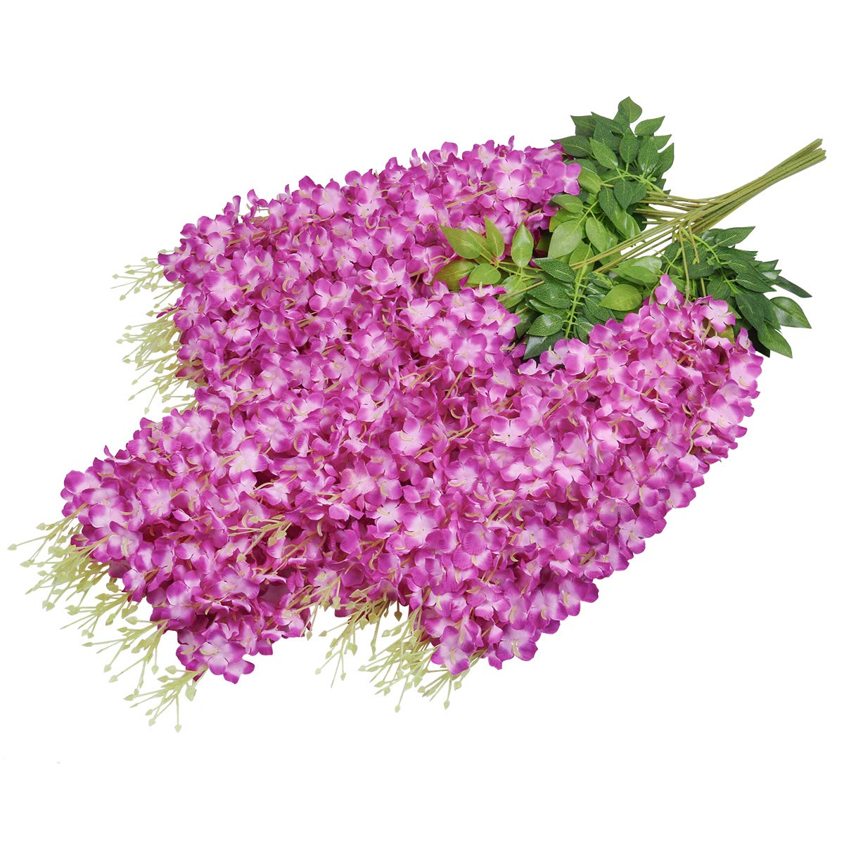 Pauwer Wisteria Hanging Flowers 12 Pack Fake Flower Garland Artificial Wisteria Vines Rattan Silk Flower String Wedding Party Wall Home Decorations,Fuchsia 4