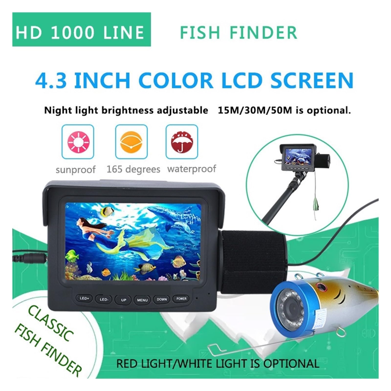 50Mケーブル] GAMWATER 7インチモニター 1000tvl 水中カメラ